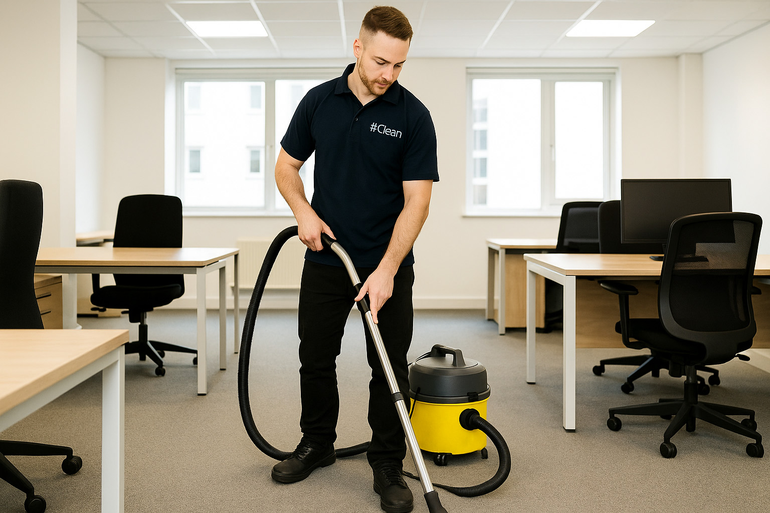 Hashtag Clean Staff Member At An Office